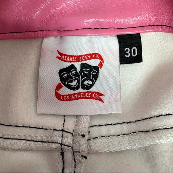 Asaali Jean Co Pink Faux Leather Pants Size 30 Streetwear Designer Moto Style - Picture 6 of 7